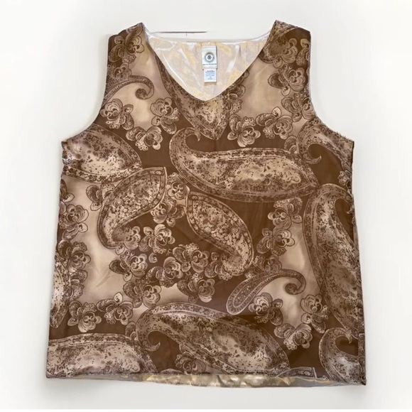 Hutton Wilkinson 1X Tank Top Shirt Paisley Brown Sleeveless Dressy Blouse Y2K - Picture 1 of 6